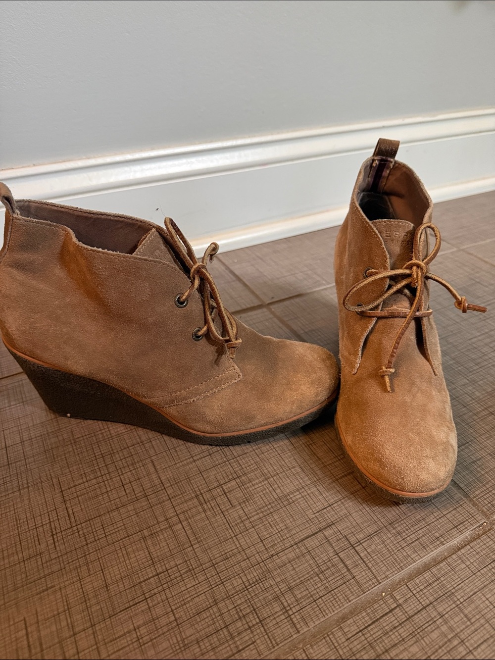 Sperry Suede Wedge Booties - Chestnut Brown